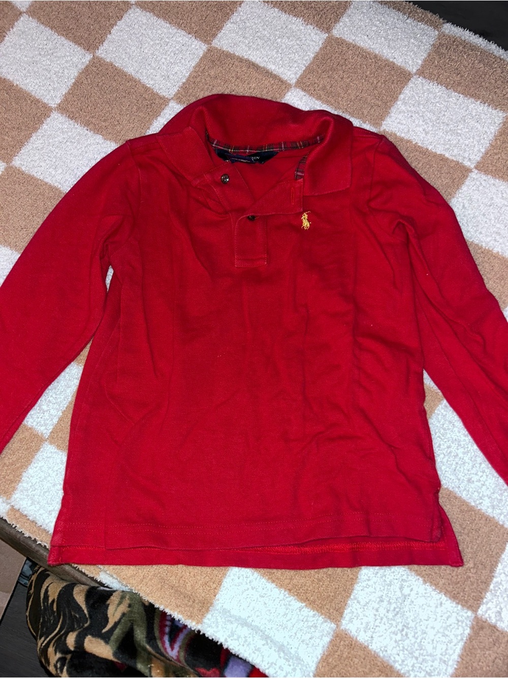 Ralph Lauren Red Long-Sleeve Polo Top with Embroidered Pony